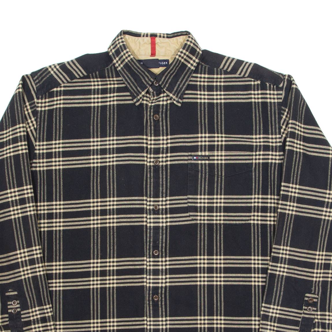 TOMMY HILFIGER Mens Shirt Black Check Long Sleeve L