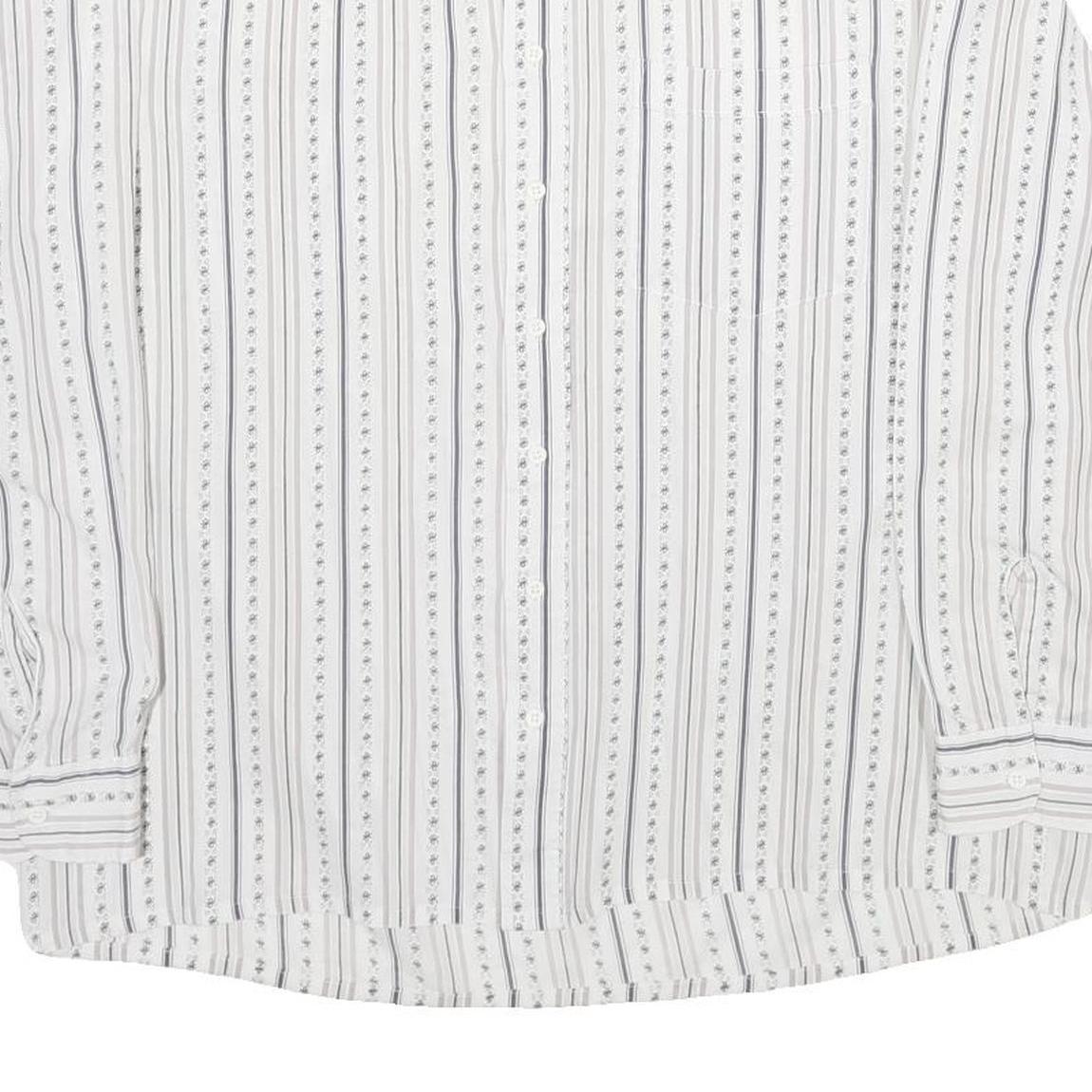 ROYAL CLASS Mens White & Grey Striped Cotton Shirt L Classic Formal Button-Up