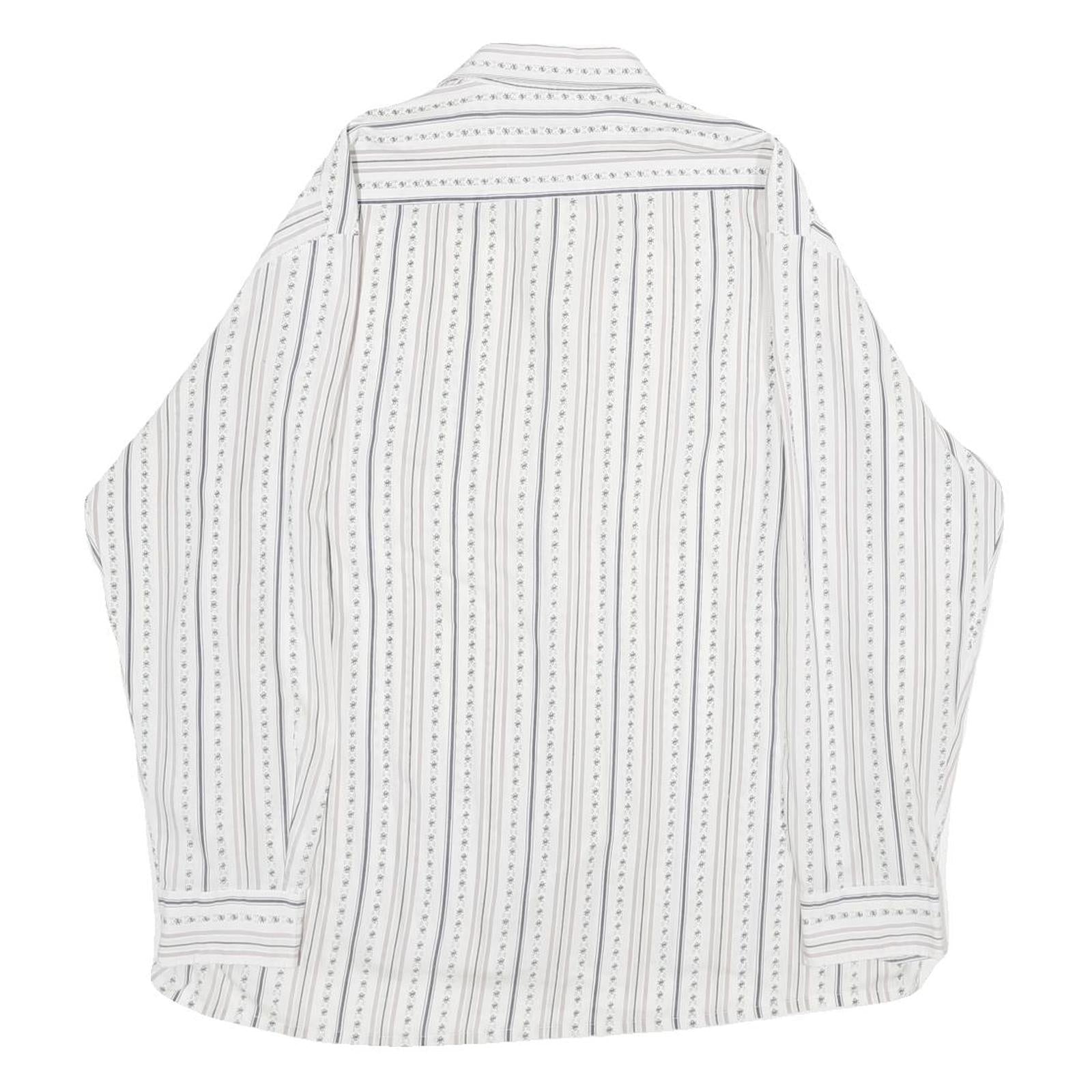 ROYAL CLASS Mens White & Grey Striped Cotton Shirt L Classic Formal Button-Up
