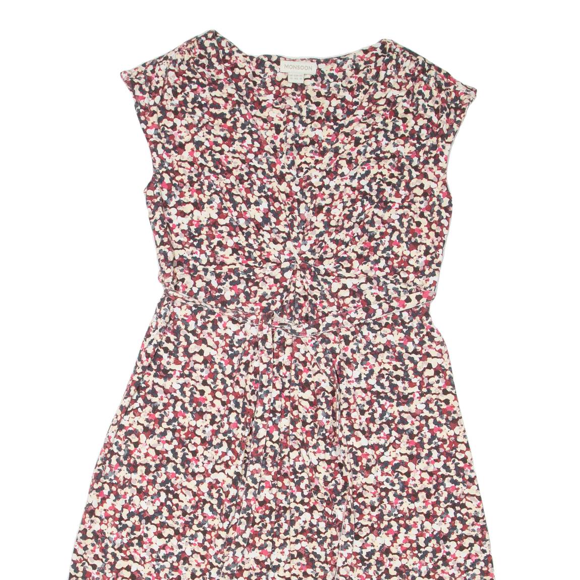 MONSOON Womens Day Dress Beige Viscose Floral Short Sleeve Knee Length UK 12