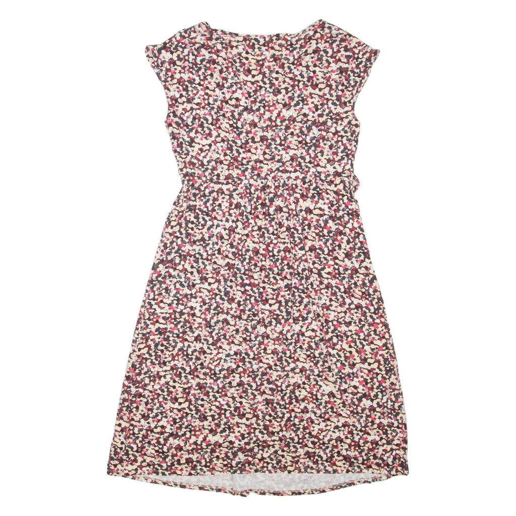 MONSOON Womens Day Dress Beige Viscose Floral Short Sleeve Knee Length UK 12
