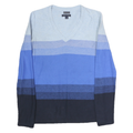 TOMMY HILFIGER Womens Blue & Navy Patterned V-Neck Basic Knit Jumper Size M