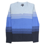TOMMY HILFIGER Womens Blue & Navy Patterned V-Neck Basic Knit Jumper Size M