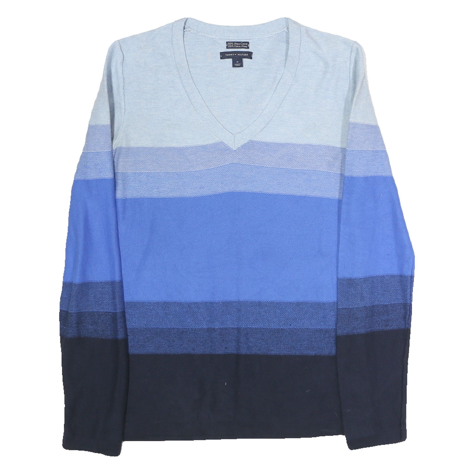 TOMMY HILFIGER Womens Blue & Navy Patterned V-Neck Basic Knit Jumper Size M