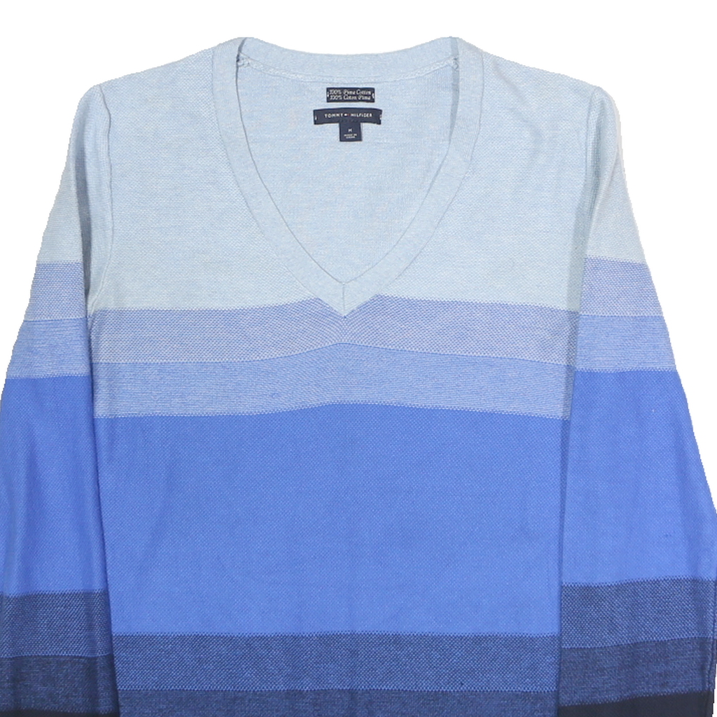 TOMMY HILFIGER Womens Blue & Navy Patterned V-Neck Basic Knit Jumper Size M