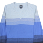 TOMMY HILFIGER Womens Blue & Navy Patterned V-Neck Basic Knit Jumper Size M