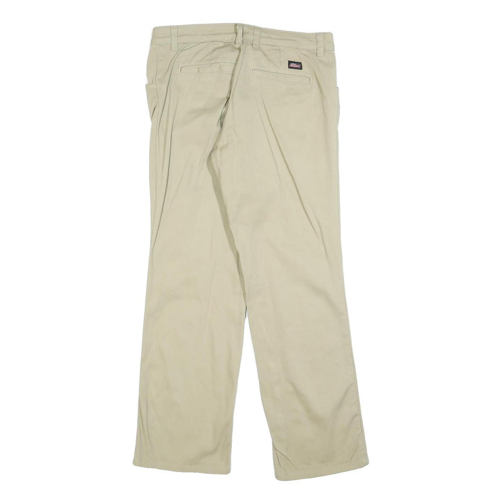 DICKIES Womens Relaxed Beige Cotton Blend Trousers W30 L28 Zip Pocket Casual