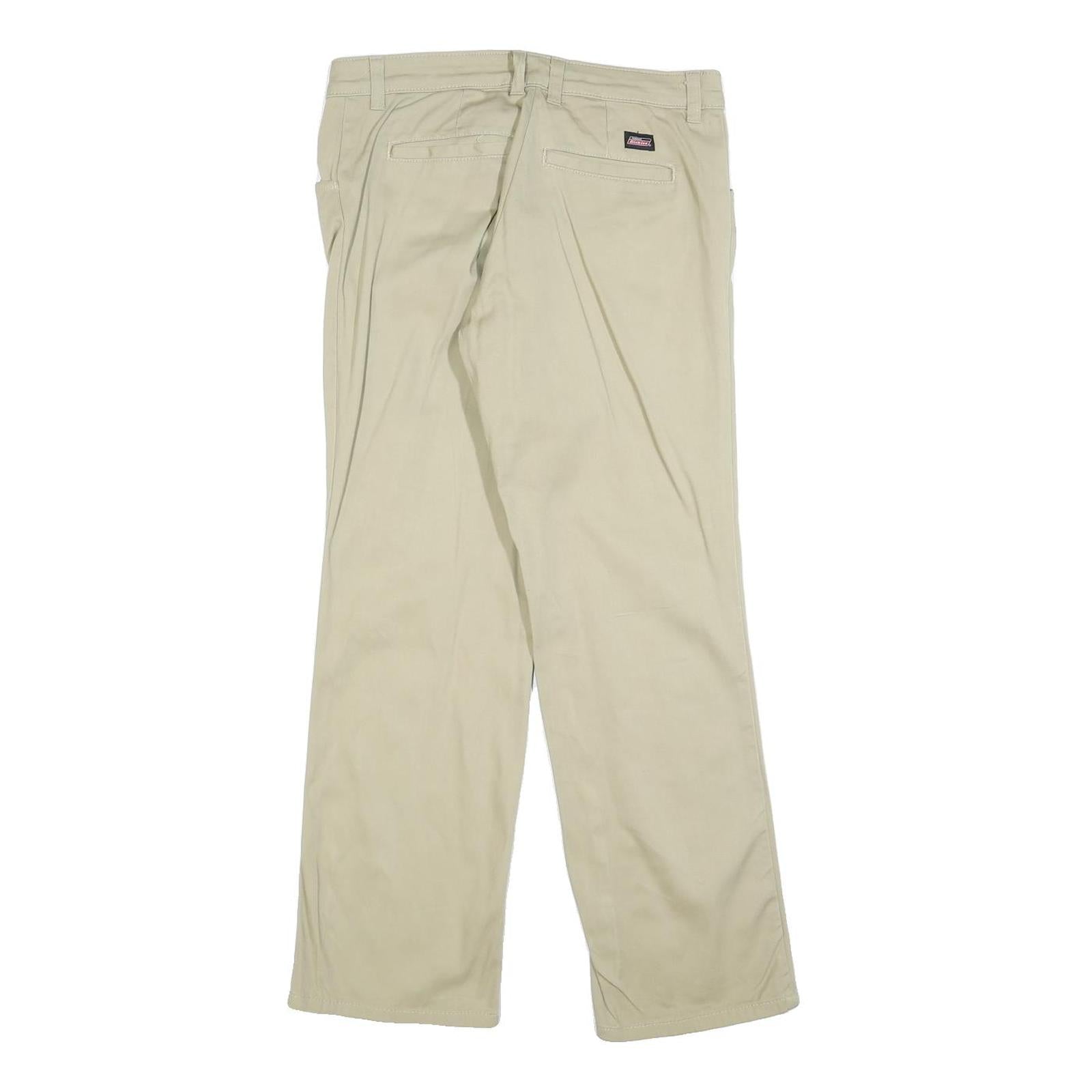 DICKIES Womens Relaxed Beige Cotton Blend Trousers W30 L28 Zip Pocket Casual