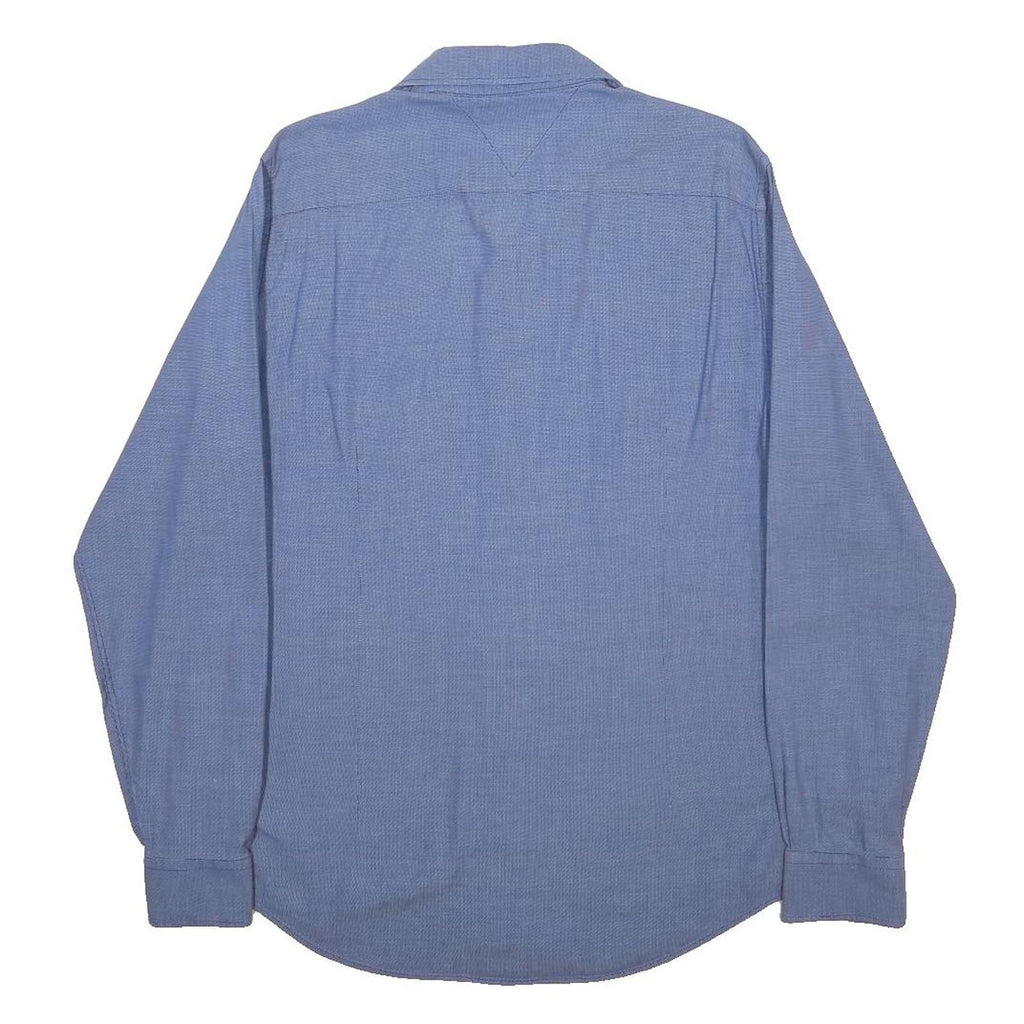 TOMMY HILFIGER Mens Blue L Cotton Blend Classic Shirt Button Down Collar Long