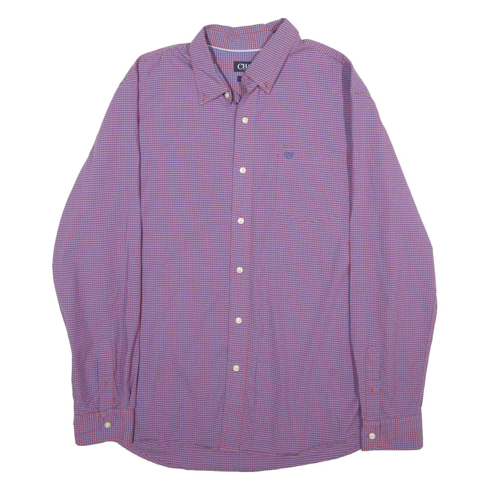 CHAPS Mens Purple & Blue Check Shirt XL Cotton Blend Casual Button Down