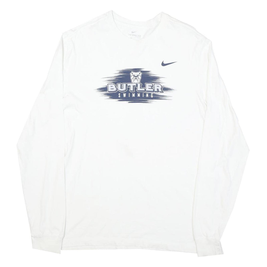 NIKE Mens White Butler Swimming Long Sleeve Crew Neck Graphic T-Shirt M