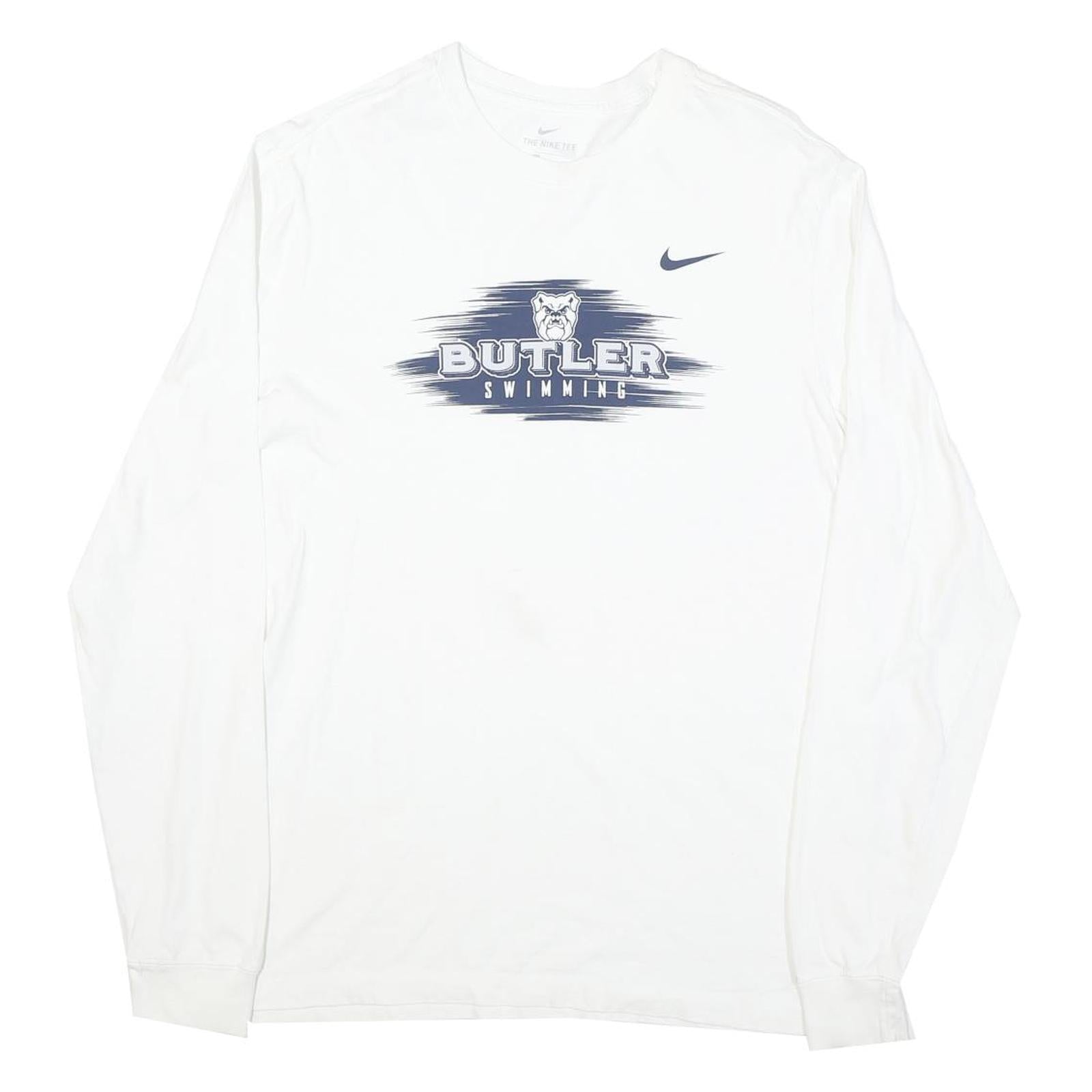 NIKE Mens White Butler Swimming Long Sleeve Crew Neck Graphic T-Shirt M