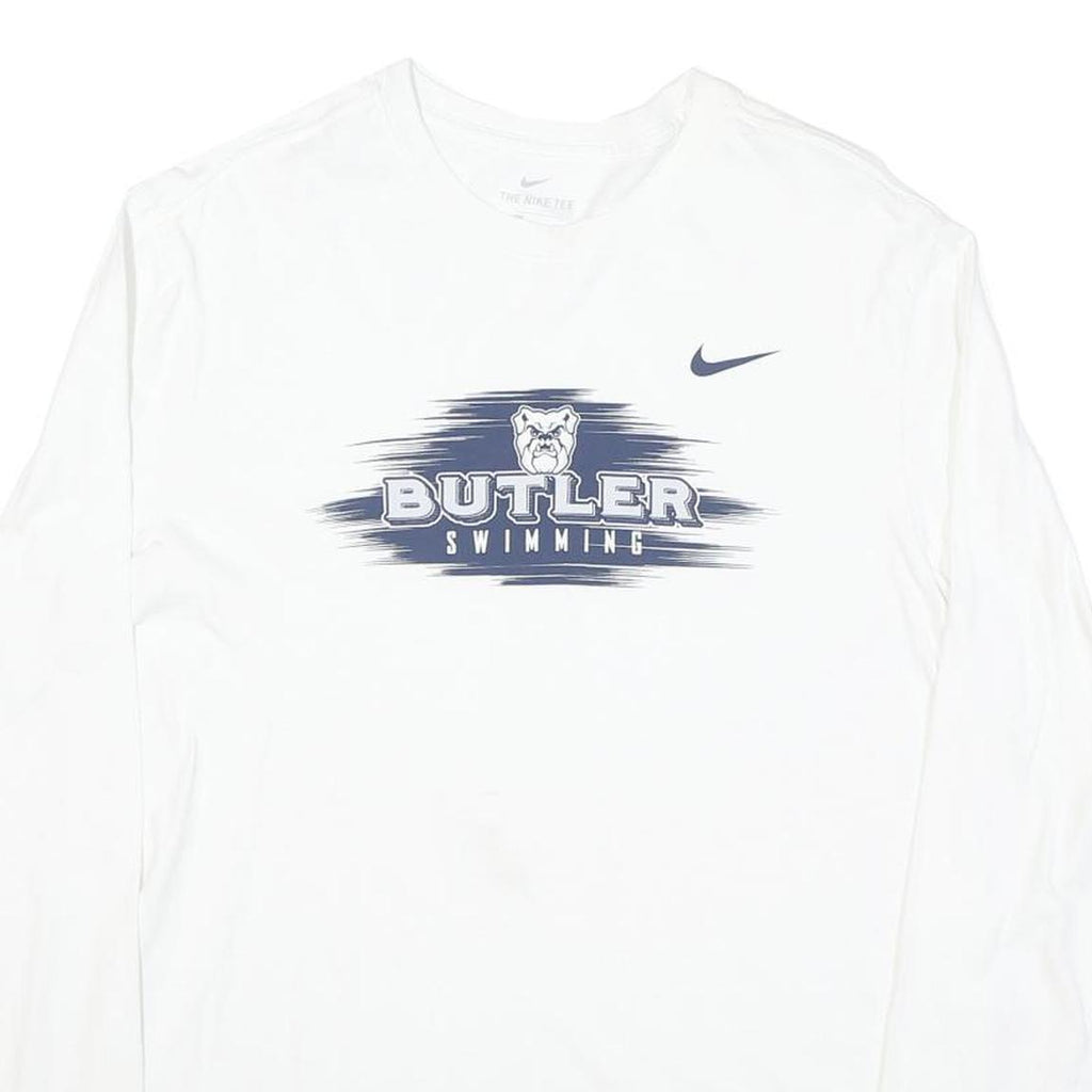 NIKE Mens White Butler Swimming Long Sleeve Crew Neck Graphic T-Shirt M