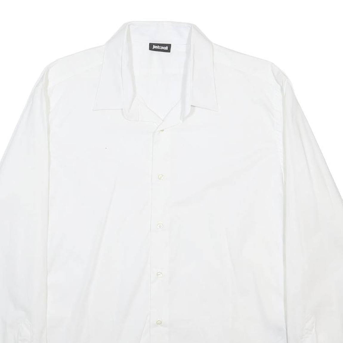 JUST CAVALLI Mens White Shirt L Classic Cotton Blend Long Sleeve Button Collar