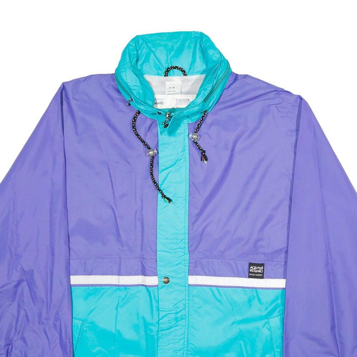 AQUA GUARD Mens Blue & Purple Nylon Jacket L Shell Colourblock Zip