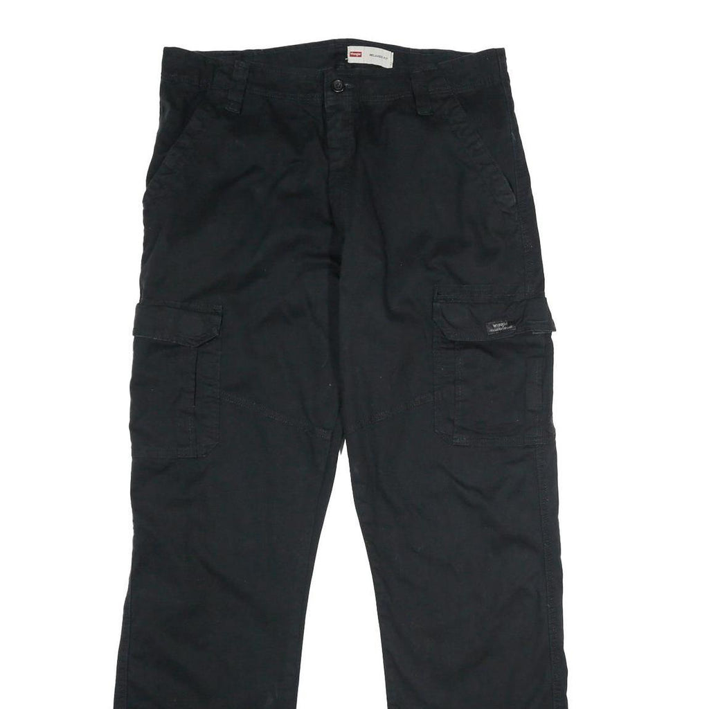 WRANGLER Mens Black Relaxed Cargo Trousers W36 L34 Cotton Blend Zip