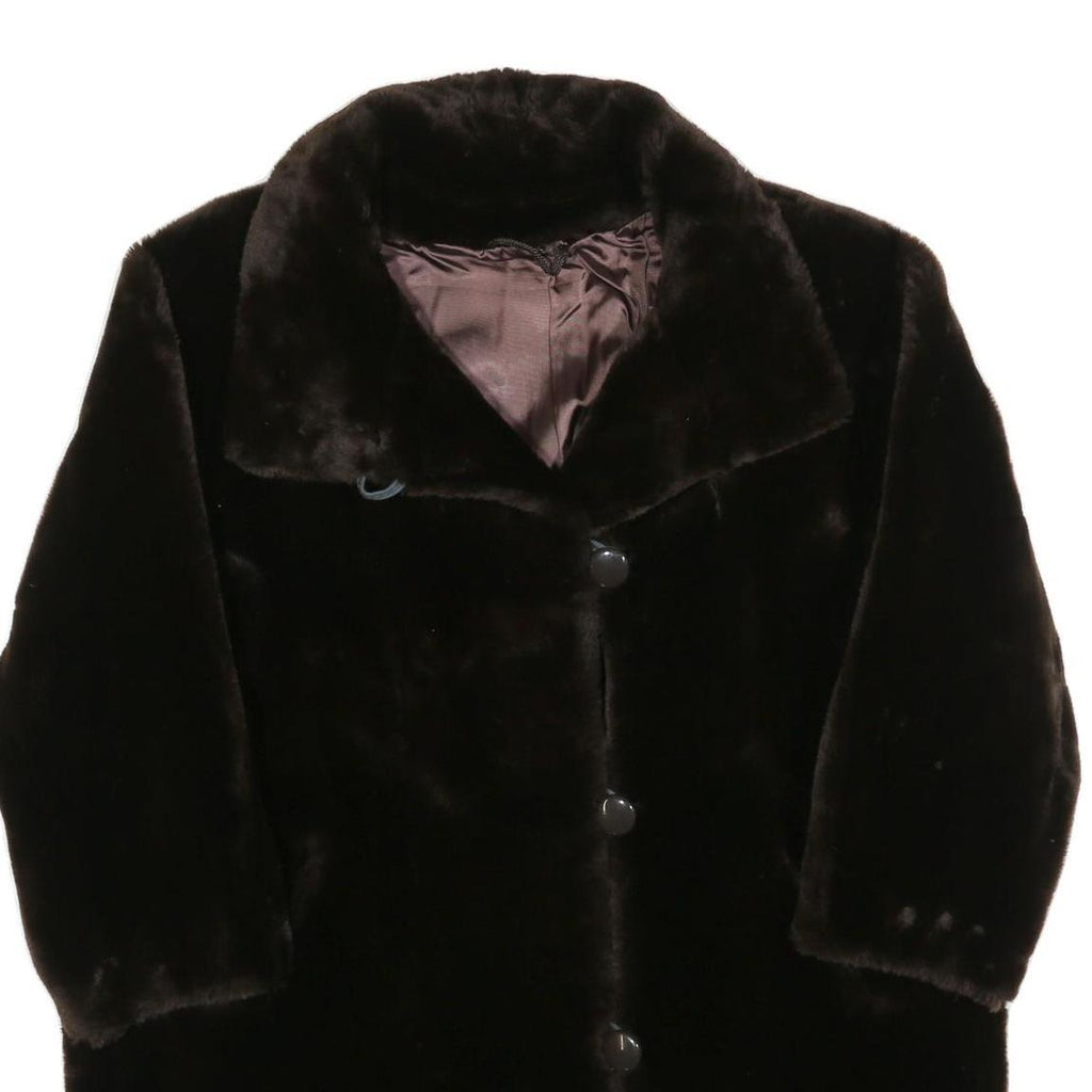 Womens Black Faux Fur Plush Coat L Polyester Blend Button Closure Warm