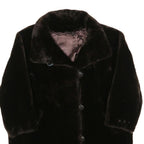 Womens Black Faux Fur Plush Coat L Polyester Blend Button Closure Warm