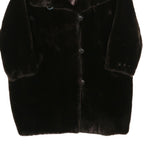 Womens Black Faux Fur Plush Coat L Polyester Blend Button Closure Warm