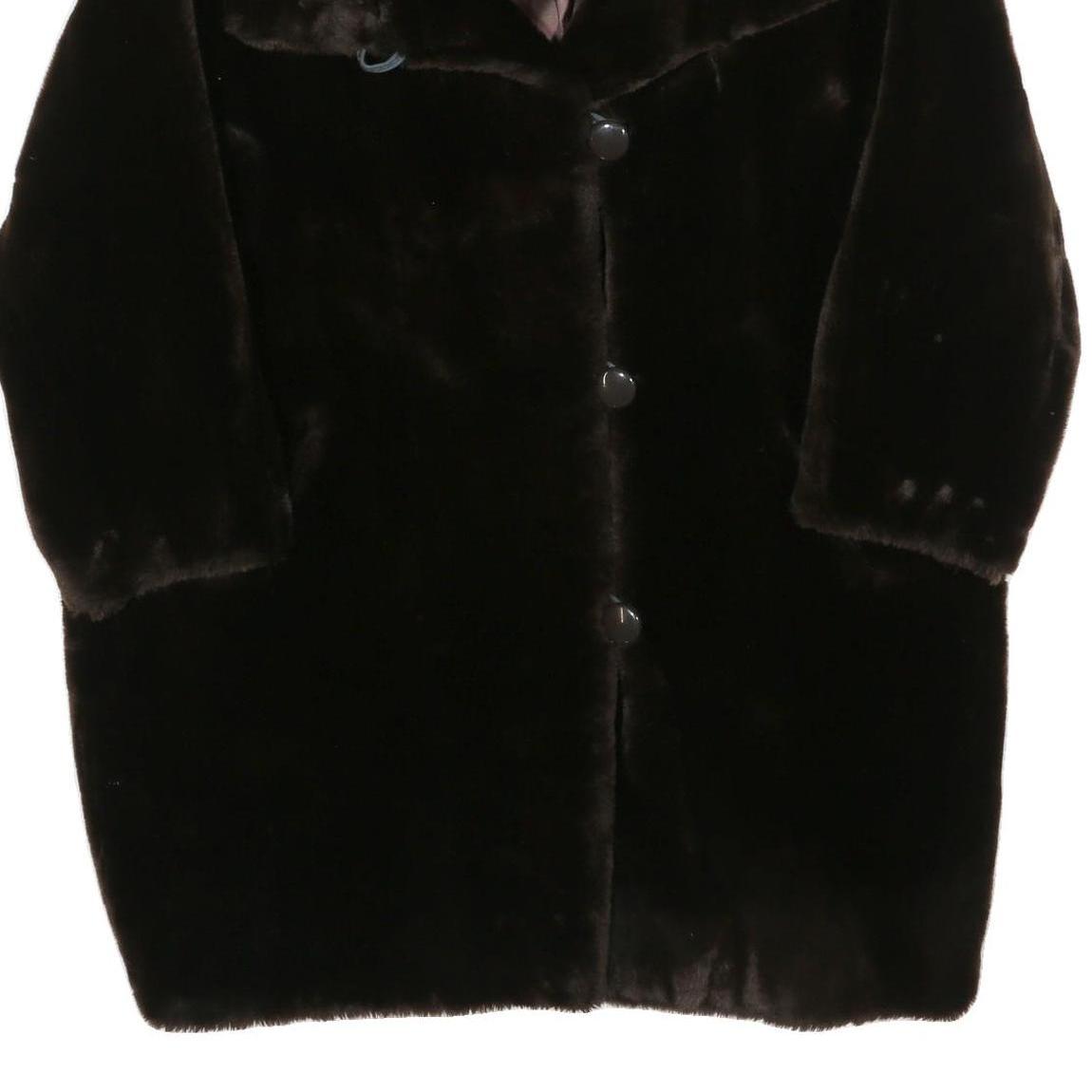 Womens Black Faux Fur Plush Coat L Polyester Blend Button Closure Warm