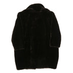 Womens Black Faux Fur Plush Coat L Polyester Blend Button Closure Warm
