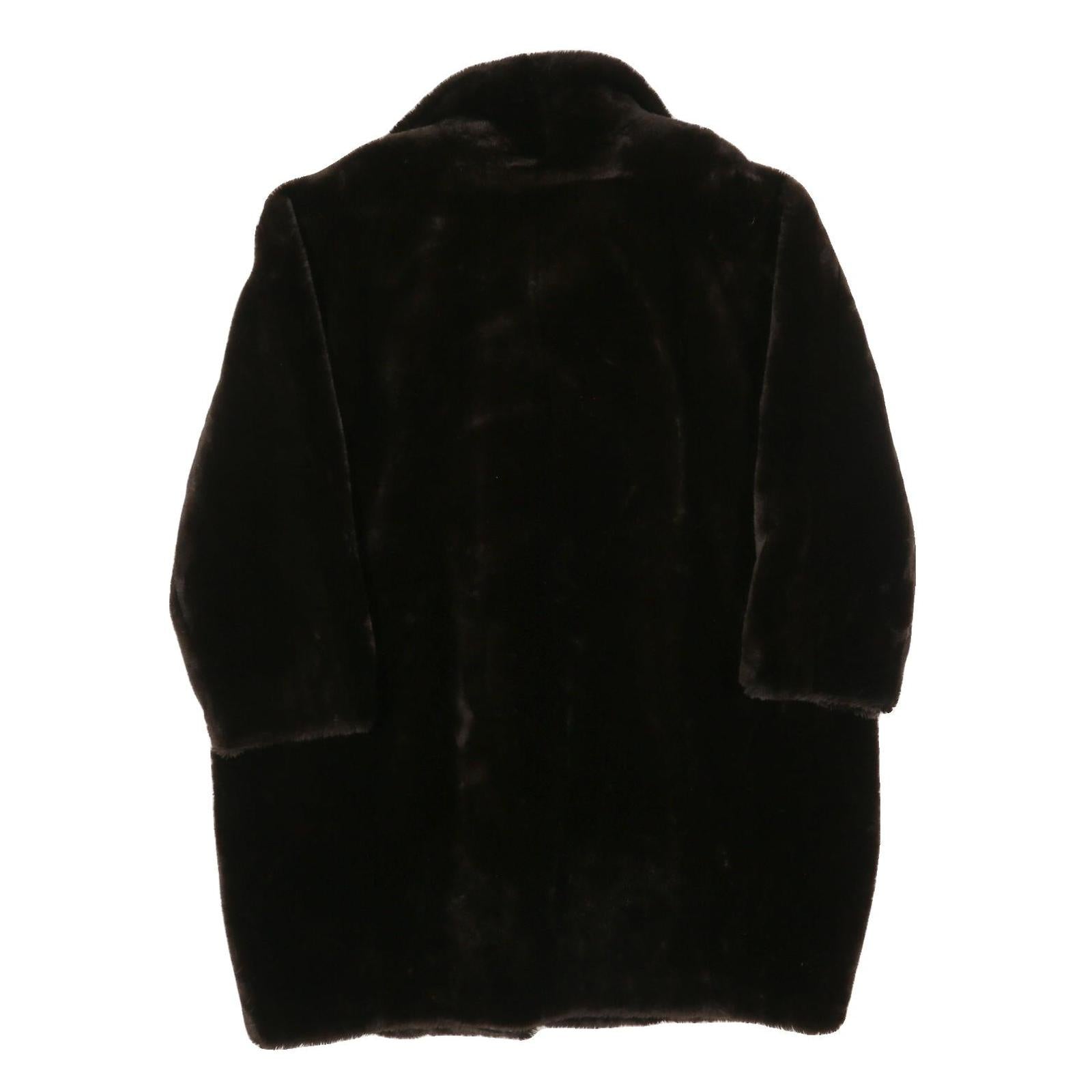 Womens Black Faux Fur Plush Coat L Polyester Blend Button Closure Warm