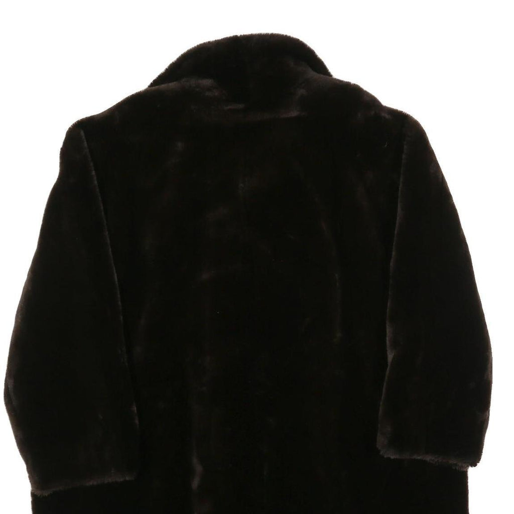 Womens Black Faux Fur Plush Coat L Polyester Blend Button Closure Warm