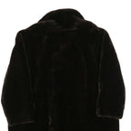 Womens Black Faux Fur Plush Coat L Polyester Blend Button Closure Warm