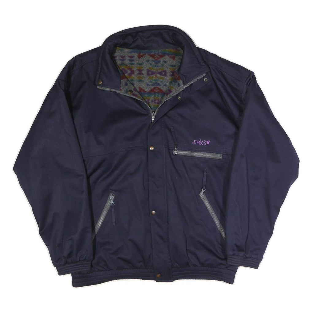 Mens Navy Blue Reversible Jacket L Polyester Blend Plain Zip Casual Outerwear