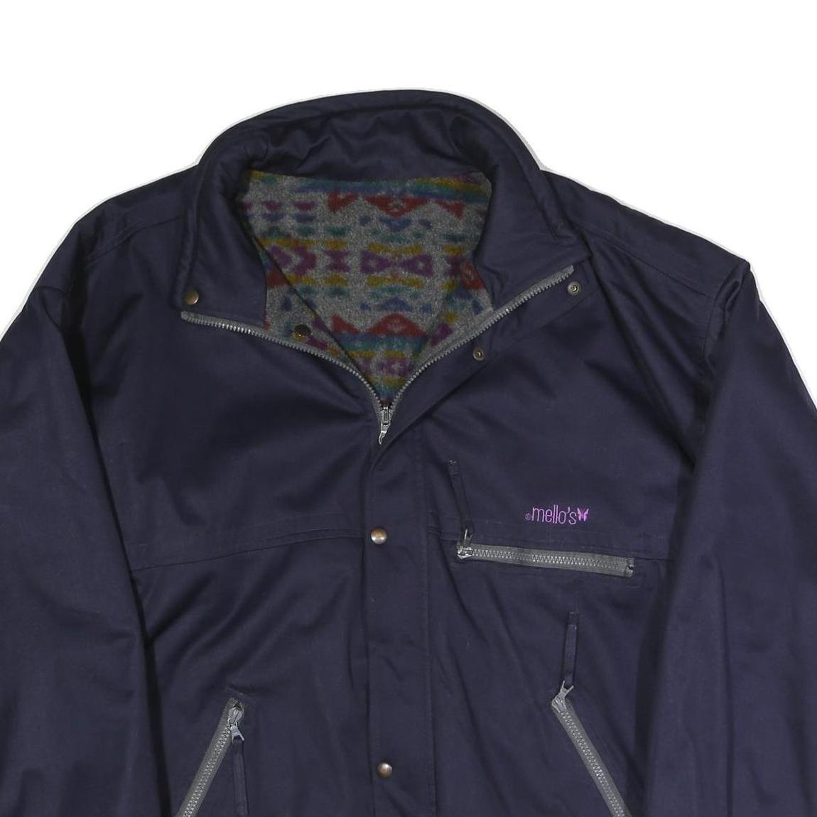 Mens Navy Blue Reversible Jacket L Polyester Blend Plain Zip Casual Outerwear