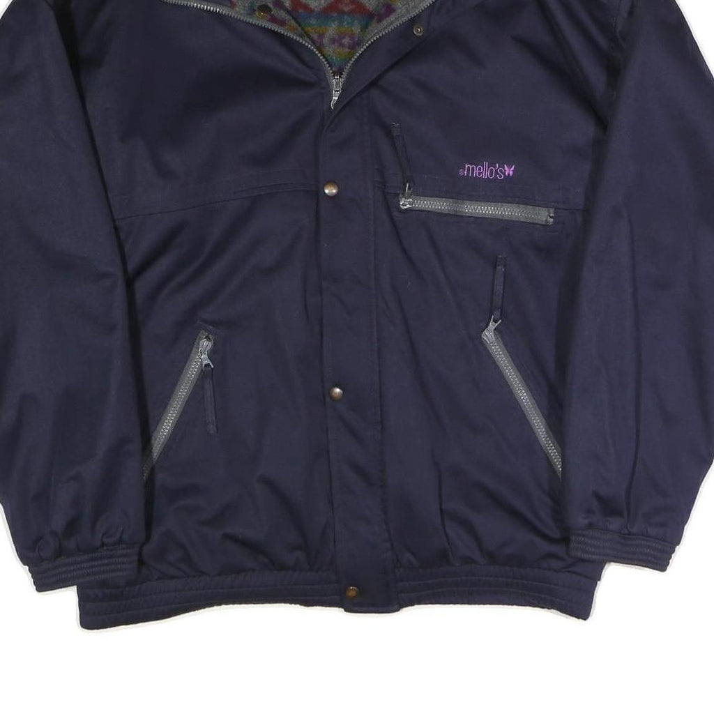 Mens Navy Blue Reversible Jacket L Polyester Blend Plain Zip Casual Outerwear