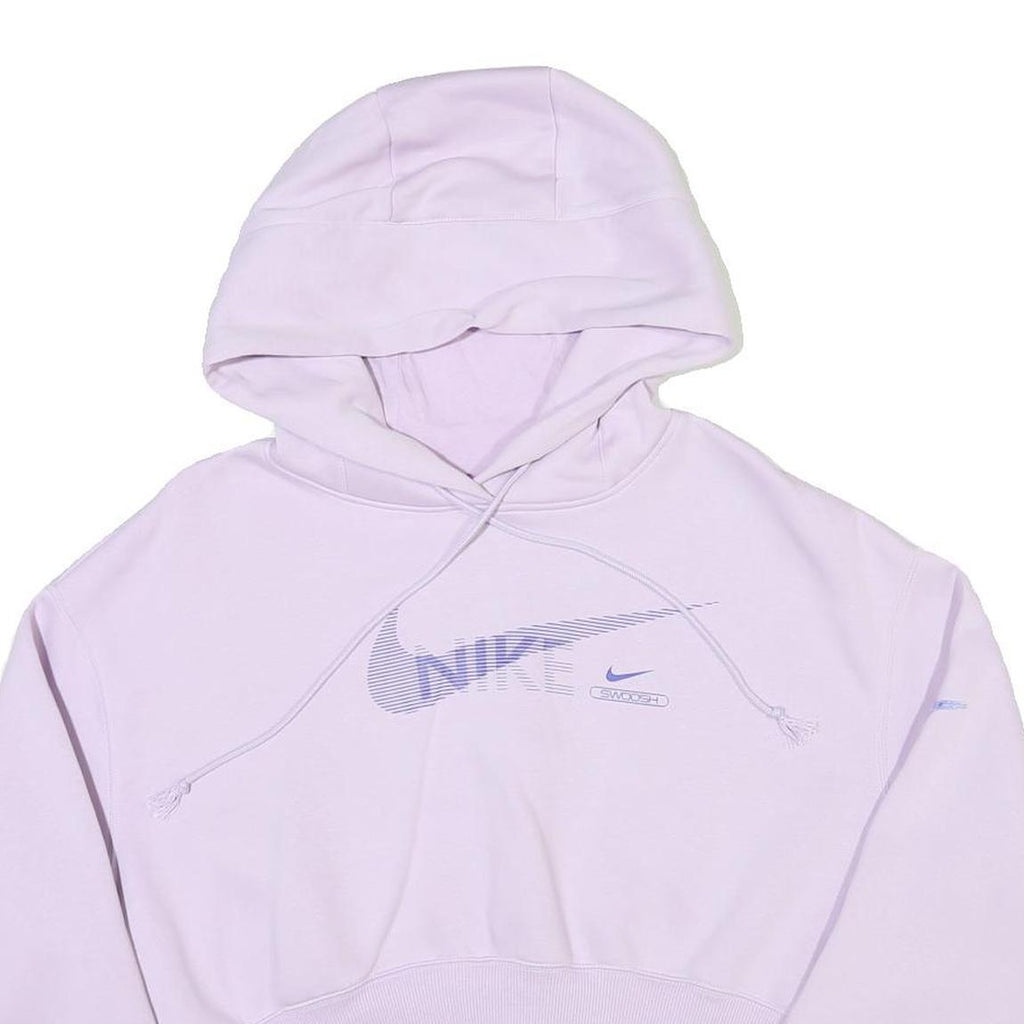 NIKE Womens Light Purple Hoodie M Cropped Cotton Blend Swoosh Sweatshirt