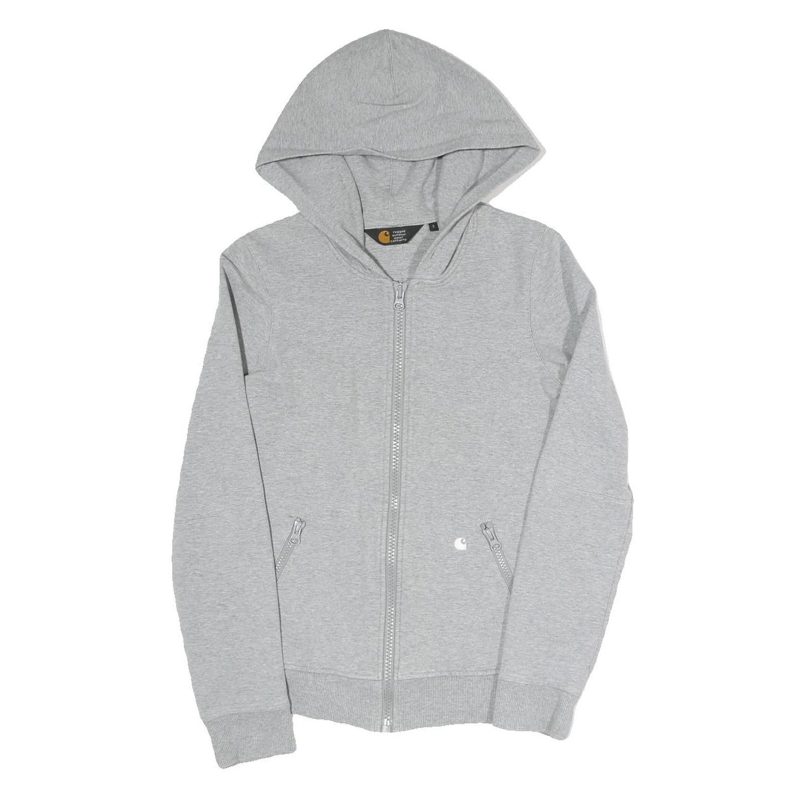 CARHARTT Womens Grey Zip Up Hoodie S Cotton Blend Casual Full Zip Sweatshirt