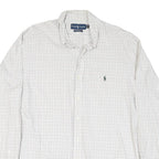 RALPH LAUREN Mens White & Navy Classic Fit Shirt XL Cotton Blend Checked Long