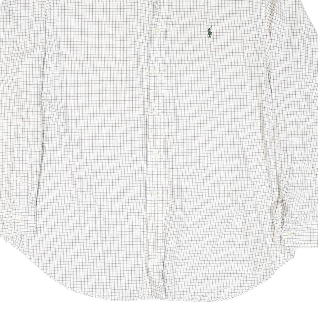 RALPH LAUREN Mens White & Navy Classic Fit Shirt XL Cotton Blend Checked Long