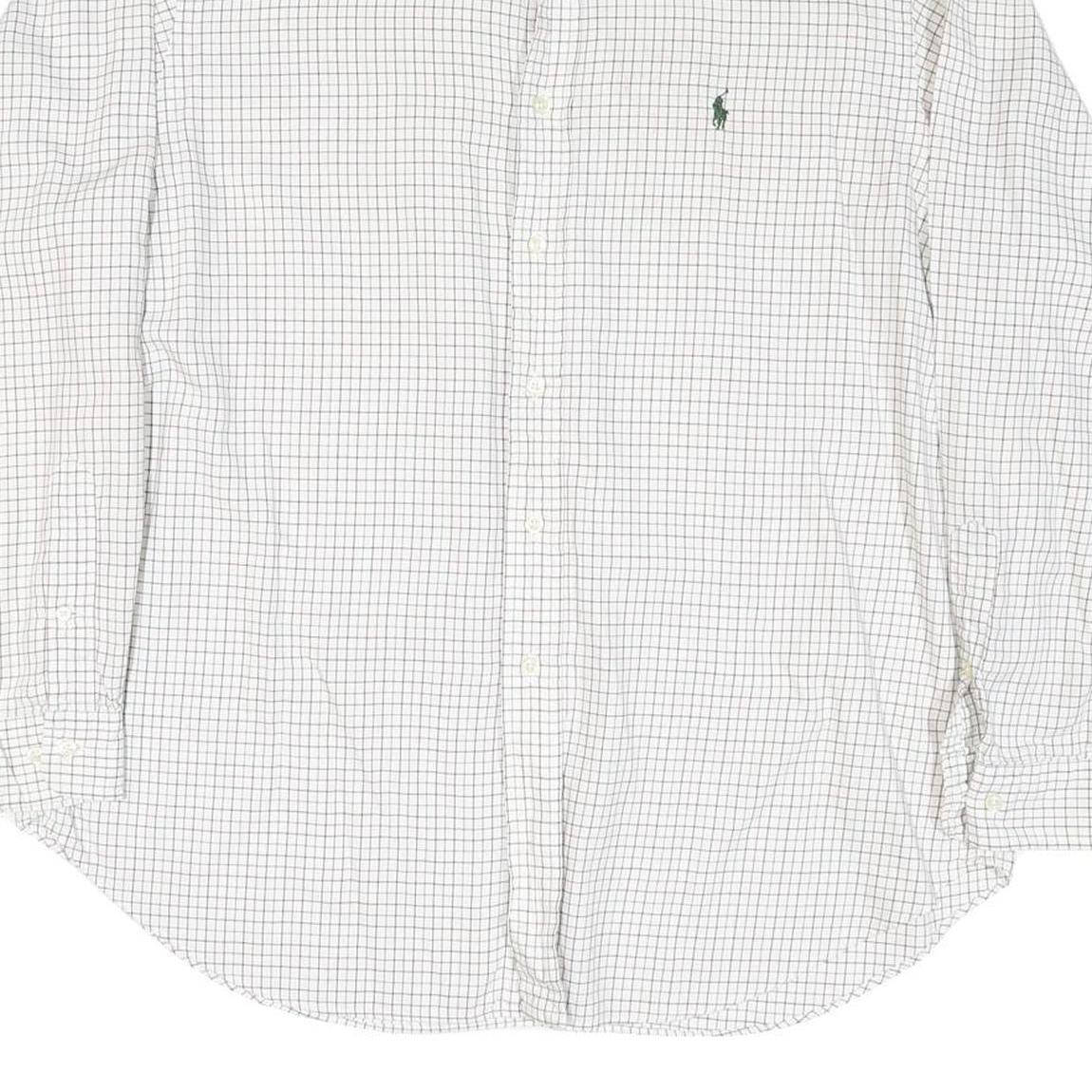 RALPH LAUREN Mens White & Navy Classic Fit Shirt XL Cotton Blend Checked Long