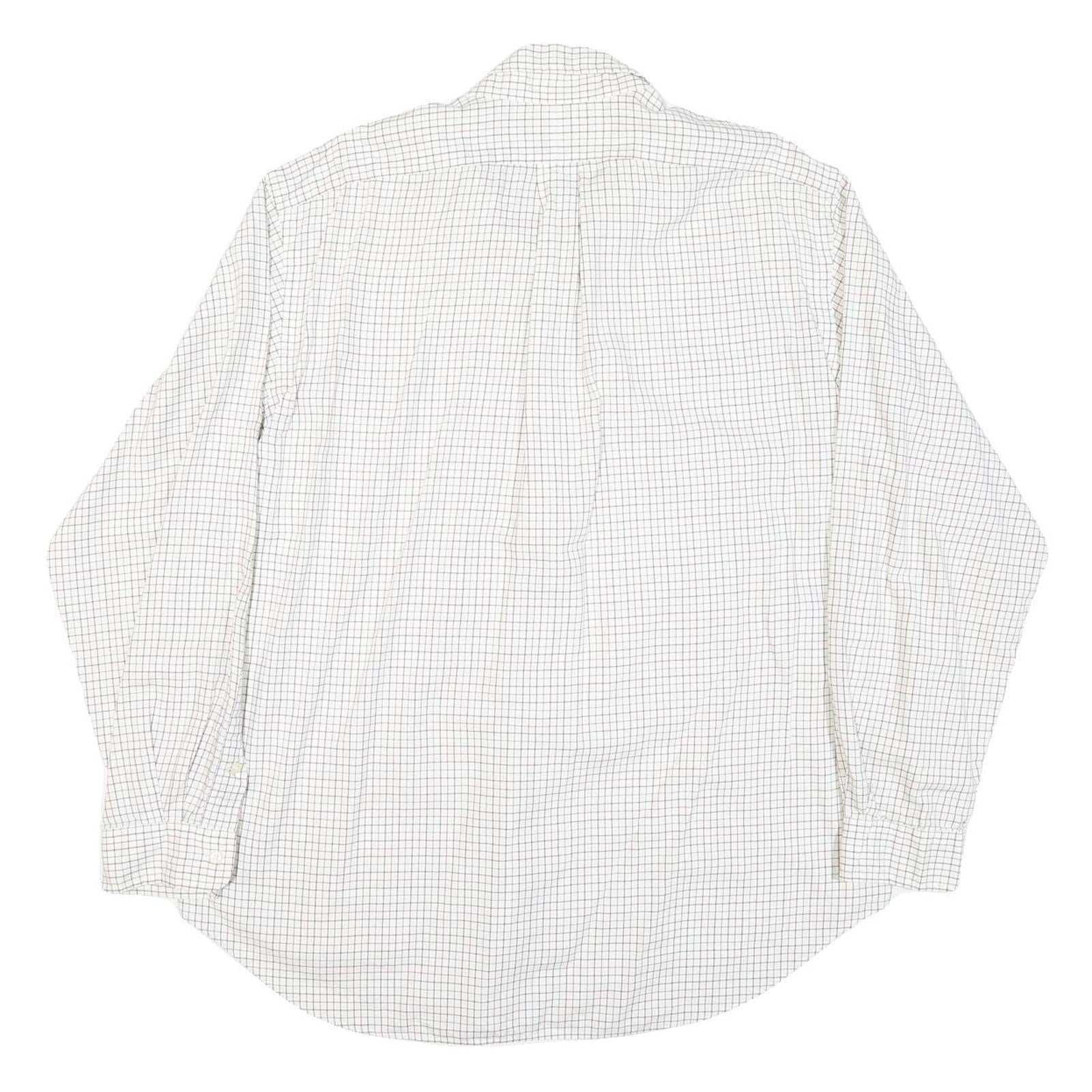 RALPH LAUREN Mens White & Navy Classic Fit Shirt XL Cotton Blend Checked Long