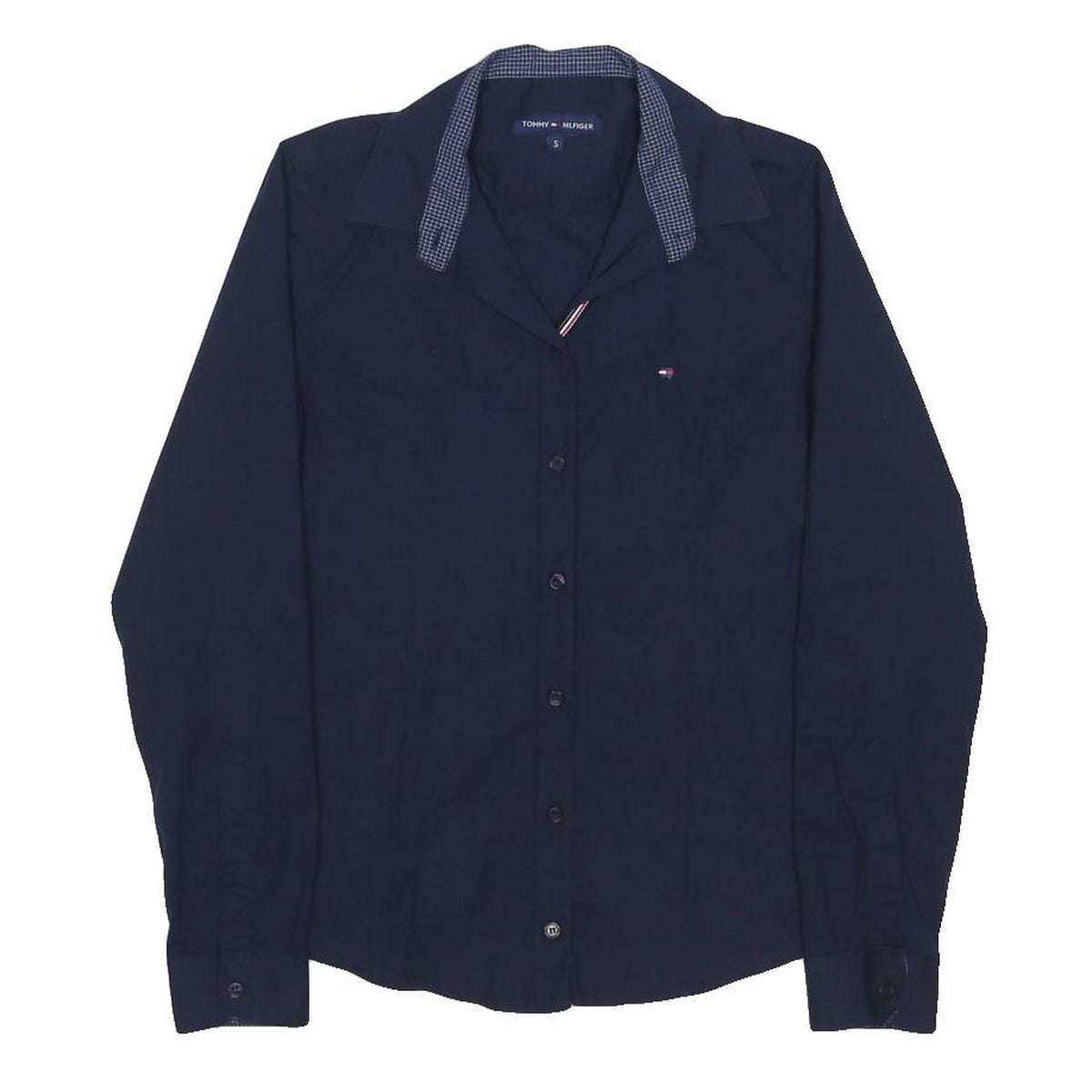 TOMMY HILFIGER Womens Navy Blue Shirt S Cotton Blend Casual Long Sleeve