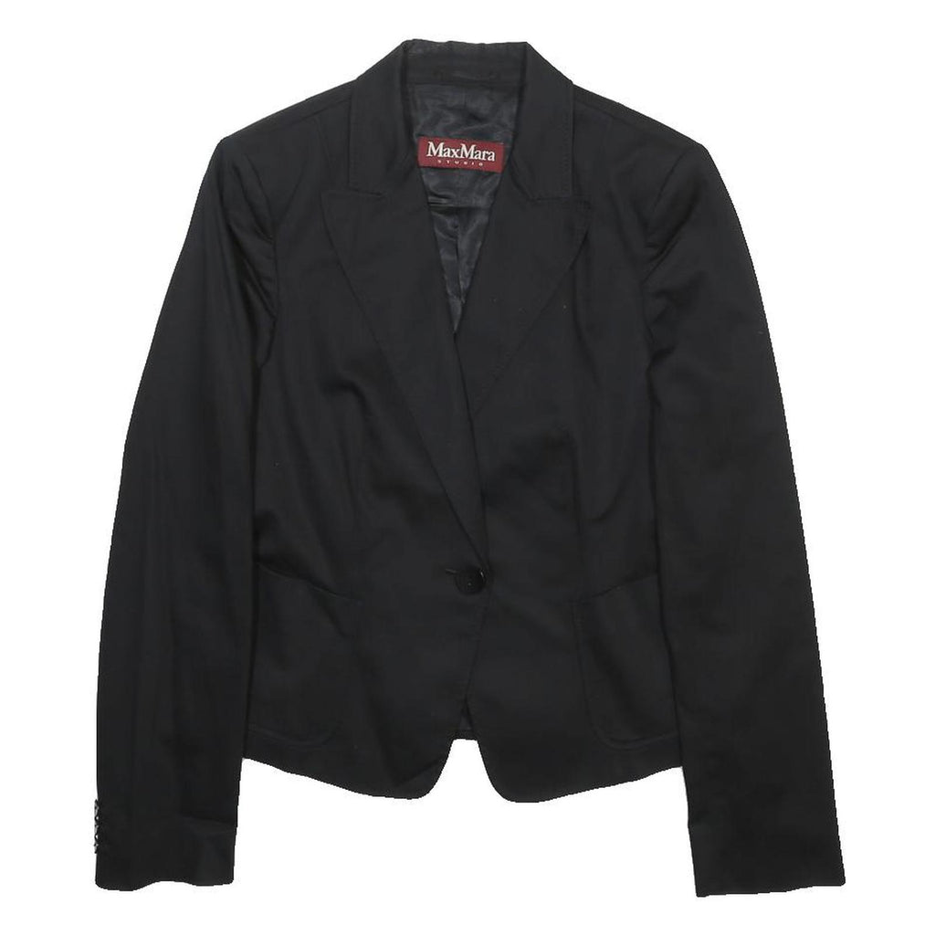 MAX MARA STUDIO Womens Black Tailored Jacket UK 12 Cotton Blend Button Closure