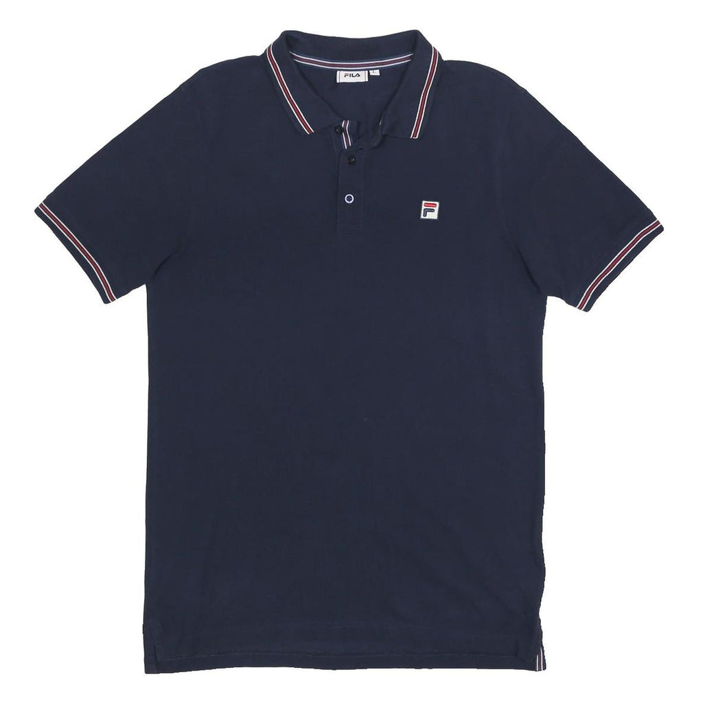 FILA Mens Navy Blue Polo Shirt L Cotton Short Sleeve Plain Casual