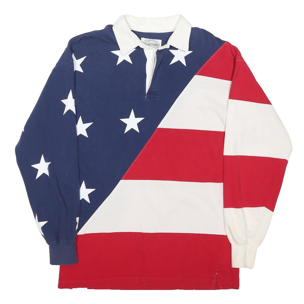 BRITCHES Mens Blue & Red Flag Print Long Sleeve Polo Shirt M Cotton Blend