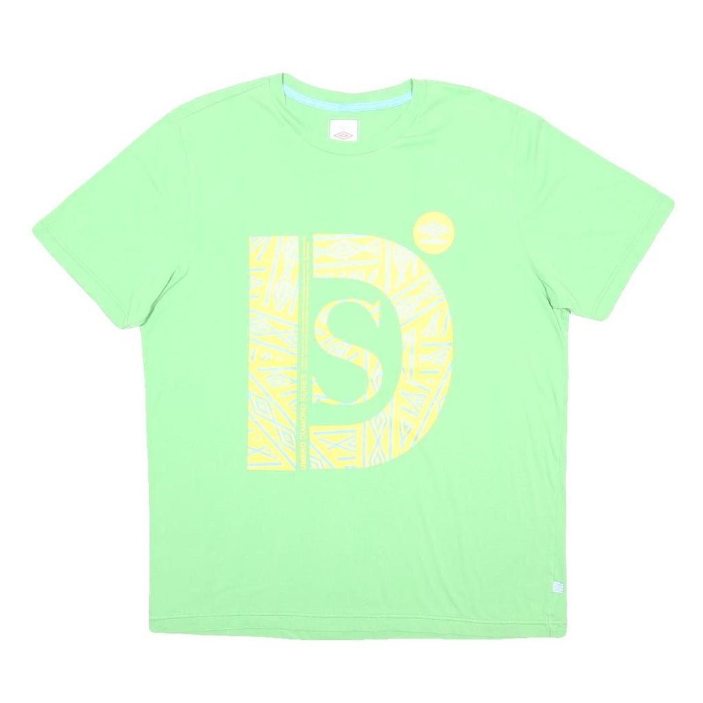 UMBRO Mens Green Yellow Cotton Blend Graphic T-Shirt L Crew Neck Short Sleeve