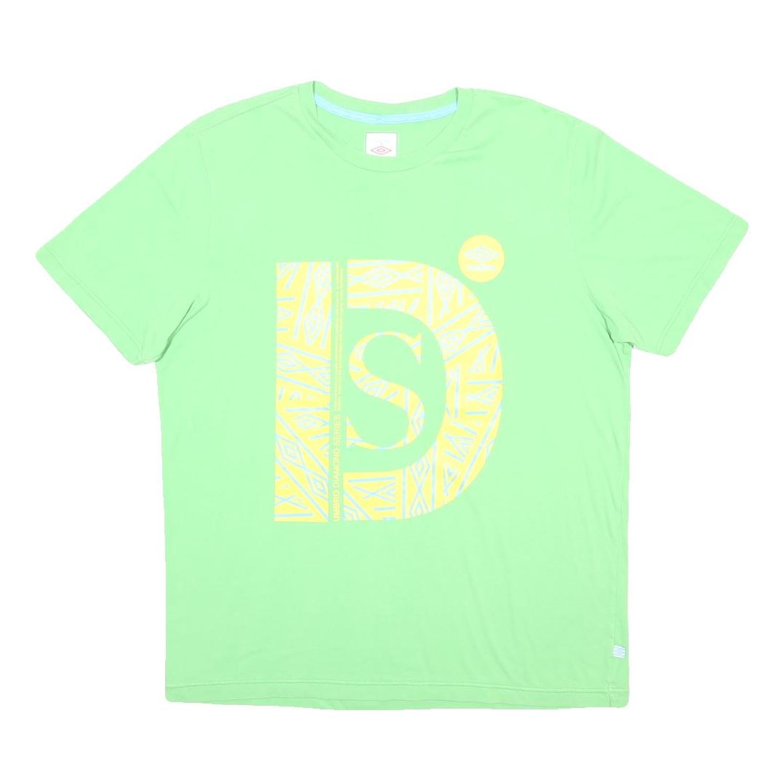 UMBRO Mens Green Yellow Cotton Blend Graphic T-Shirt L Crew Neck Short Sleeve