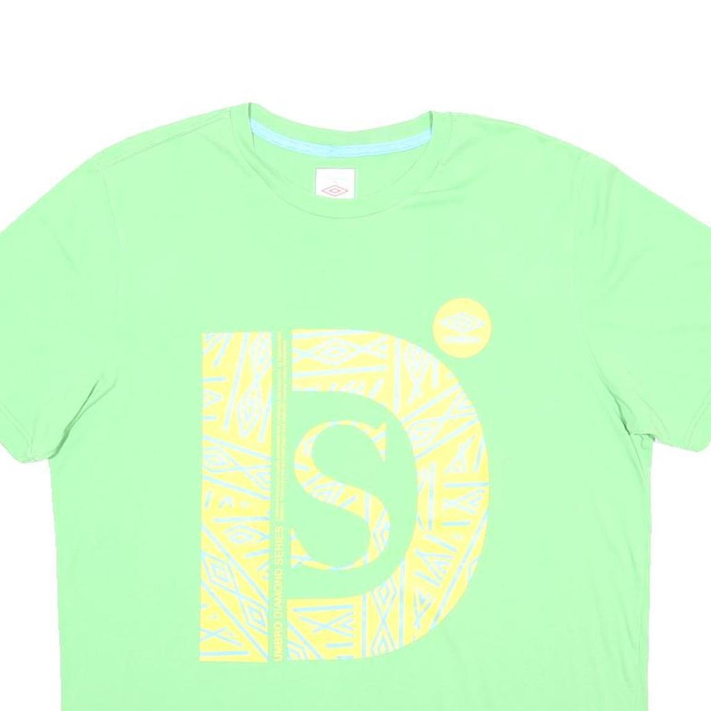 UMBRO Mens Green Yellow Cotton Blend Graphic T-Shirt L Crew Neck Short Sleeve