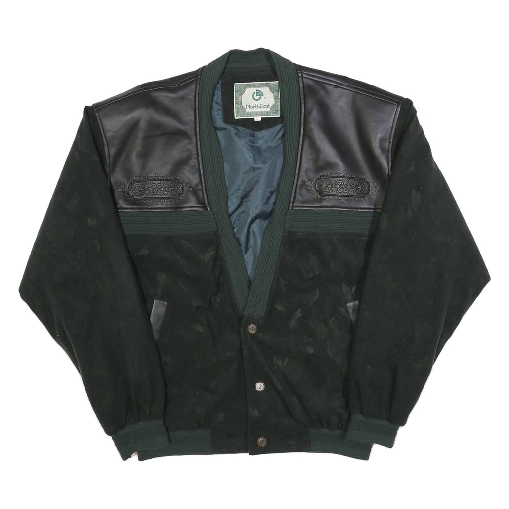 NORTH EAST Mens Black & Dark Green Button Jacket XL Polyester Blend Plain