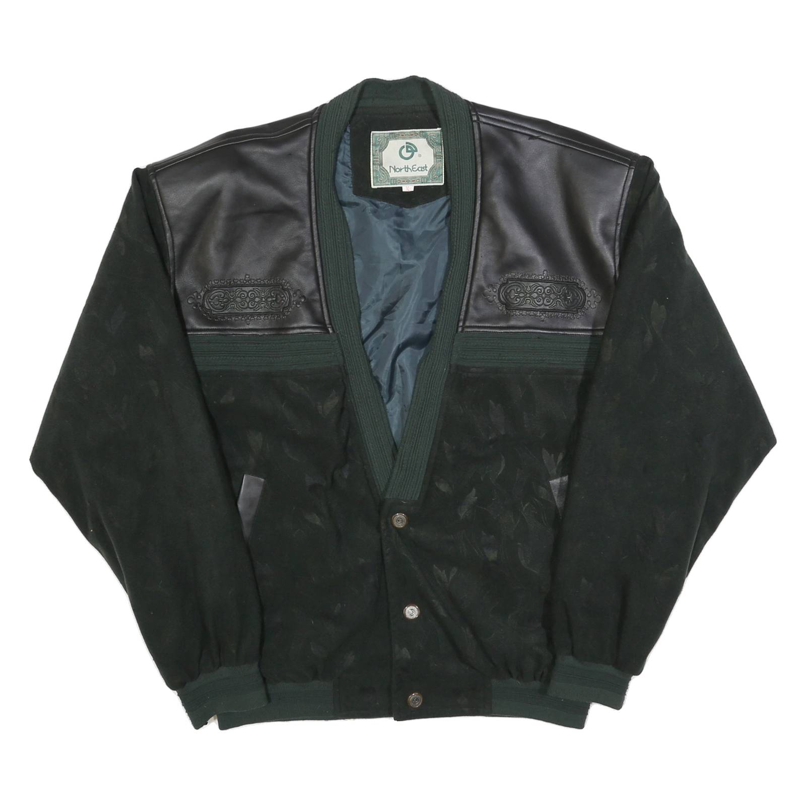 NORTH EAST Mens Black & Dark Green Button Jacket XL Polyester Blend Plain