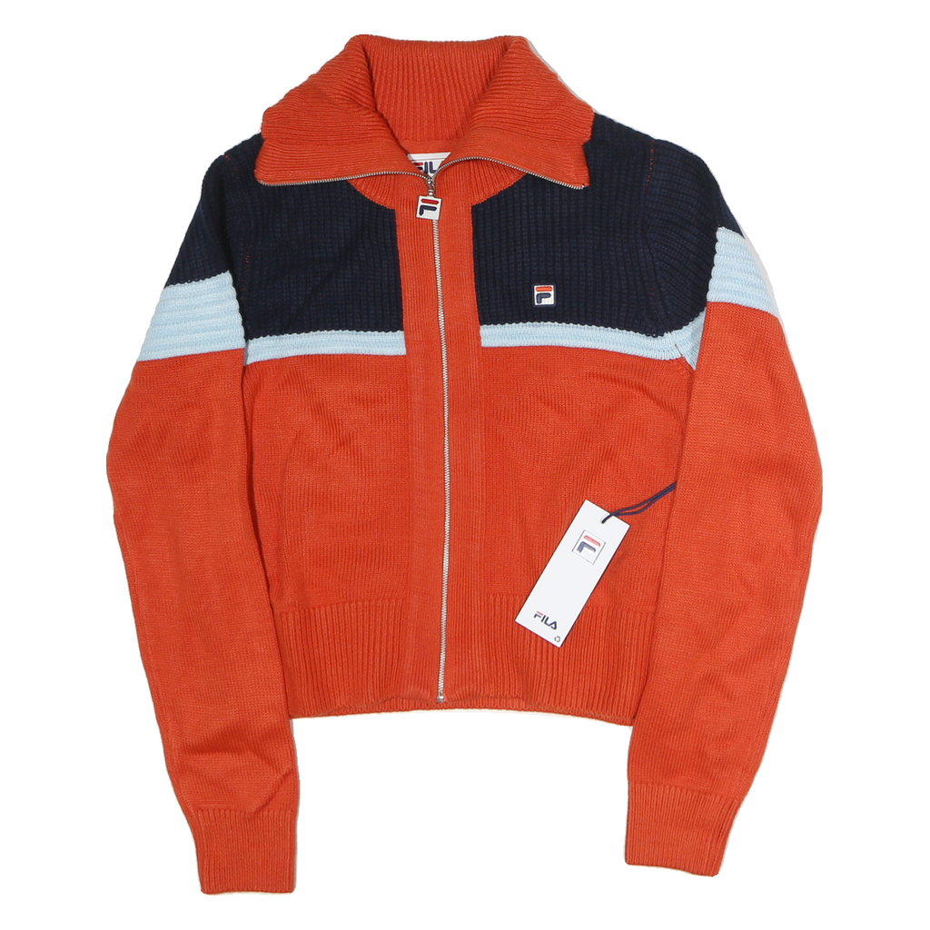 FILA Womens Orange & Navy Patterned Cotton Full Zip Jumper Crew Neck S