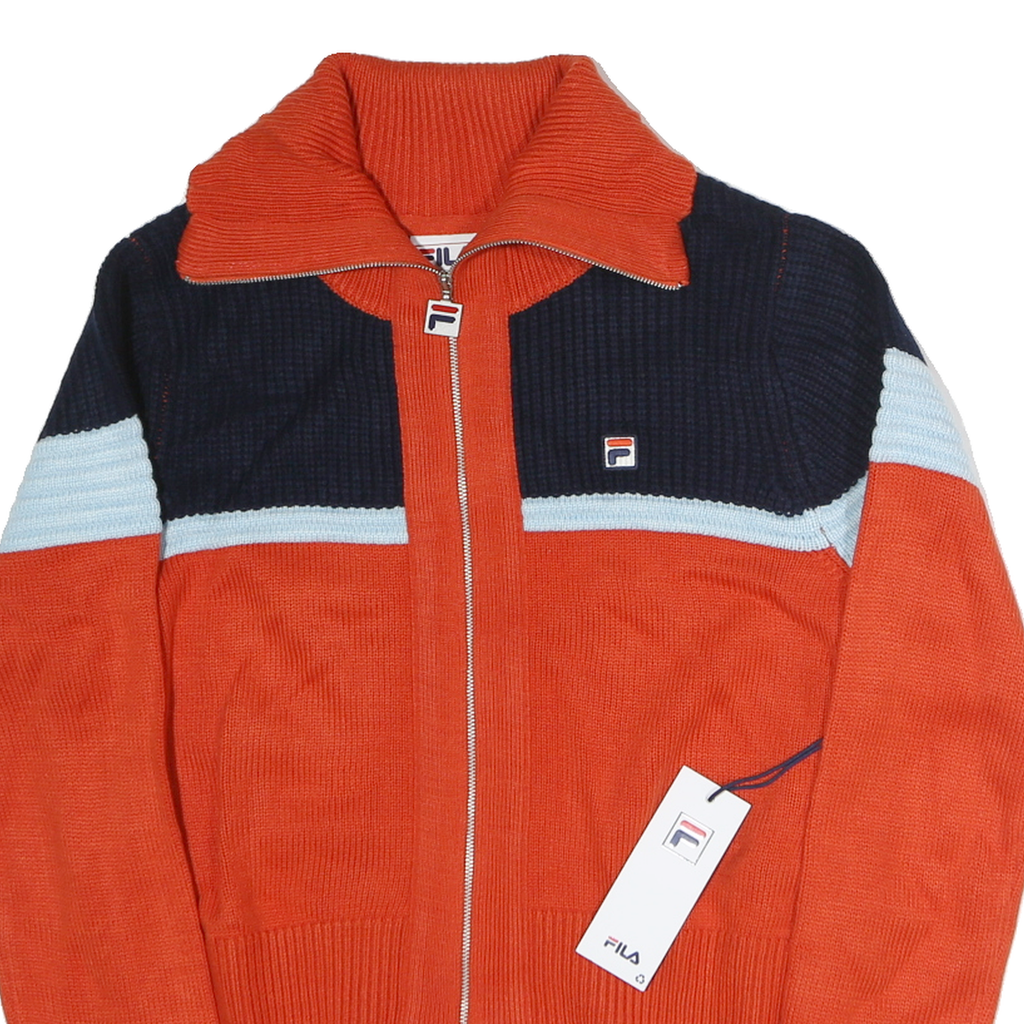 FILA Womens Orange & Navy Patterned Cotton Full Zip Jumper Crew Neck S