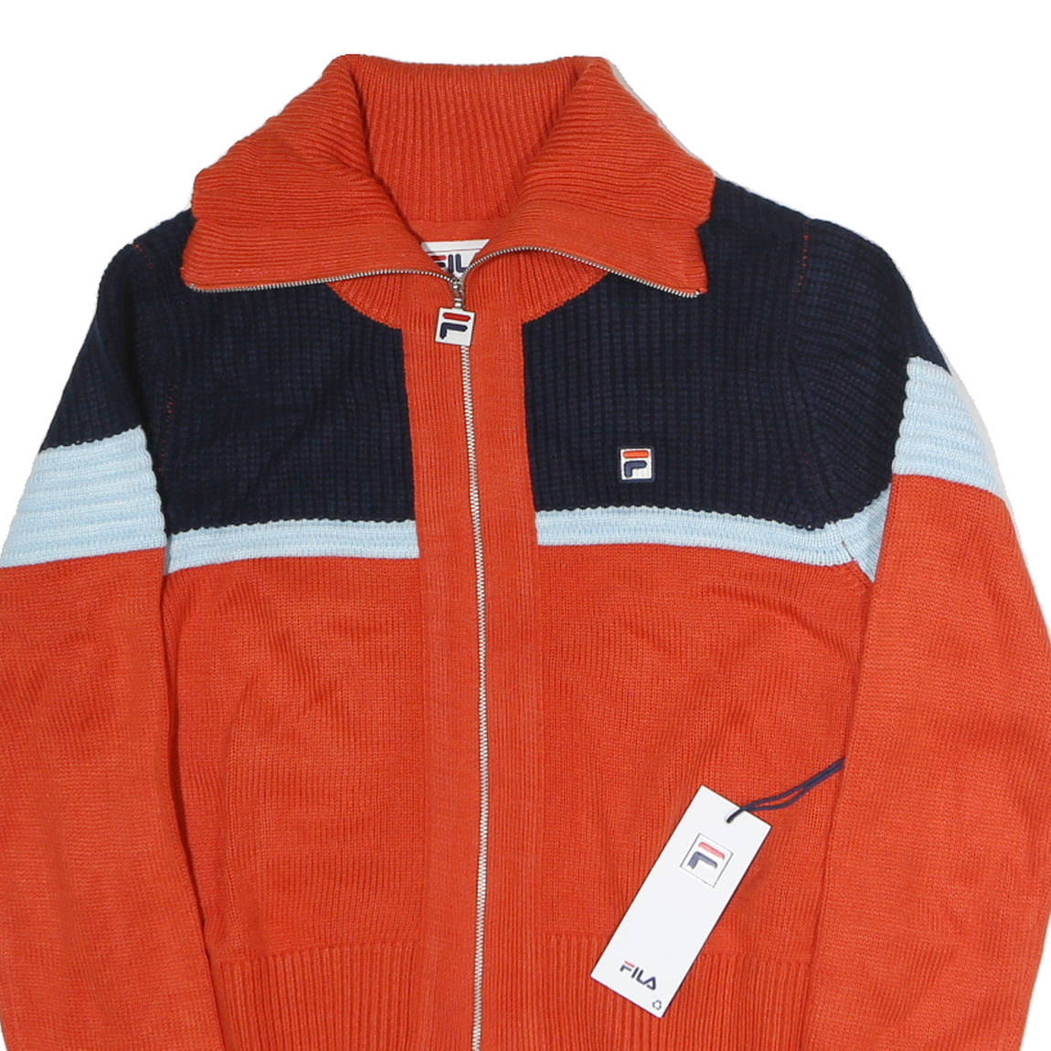 FILA Womens Orange & Navy Patterned Cotton Full Zip Jumper Crew Neck S