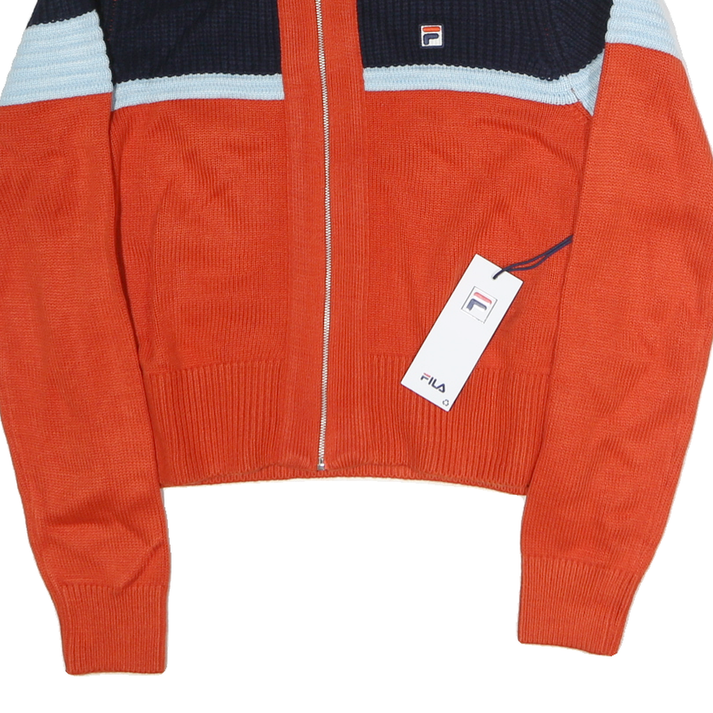 FILA Womens Orange & Navy Patterned Cotton Full Zip Jumper Crew Neck S